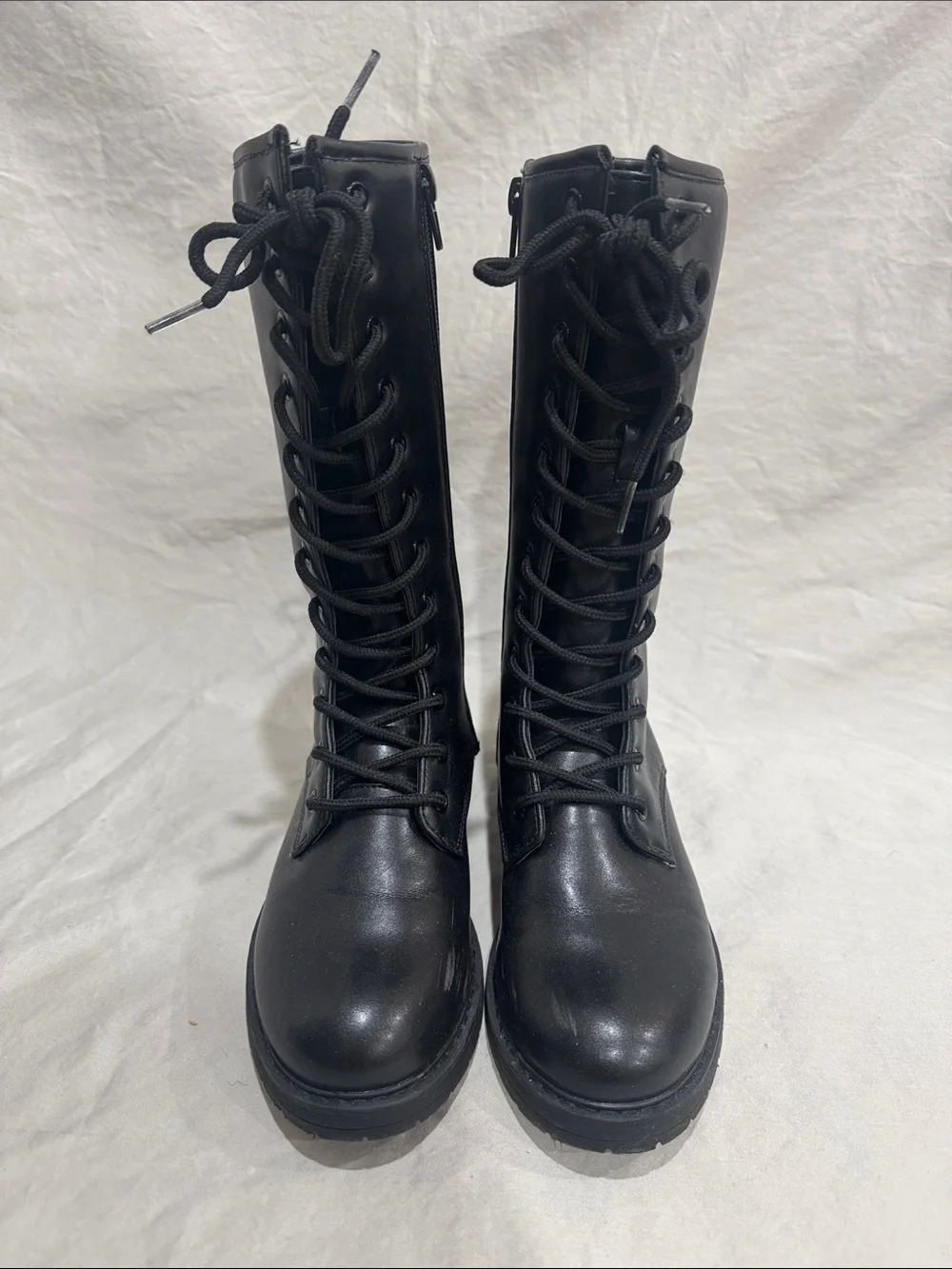 Steve Madden Girls Black Lace-Up Combat Boots